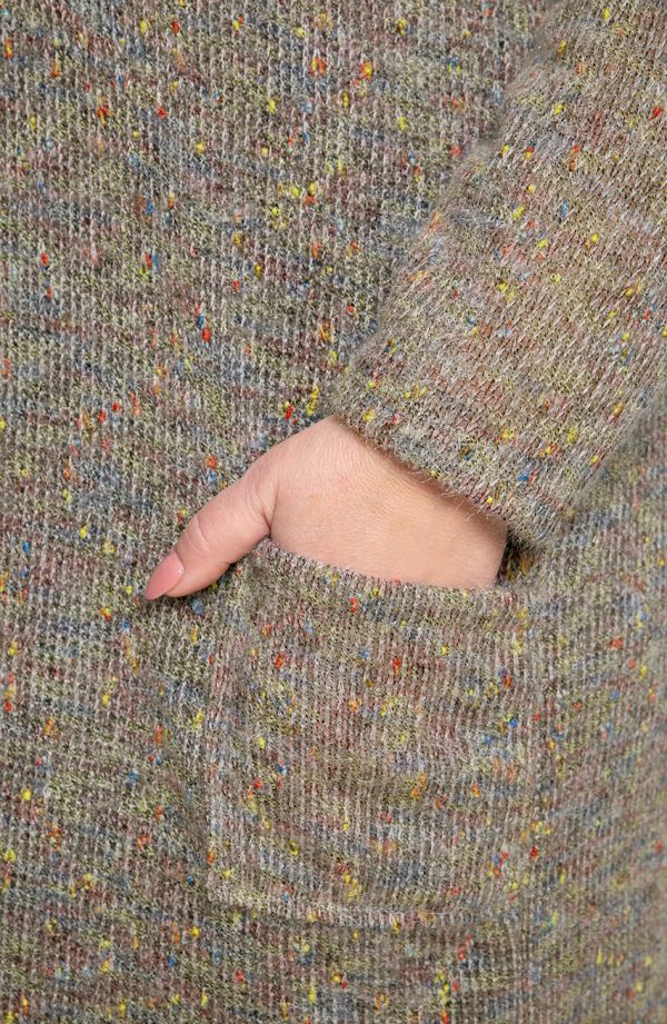 Pikk kapuutsiga džemper beež melange