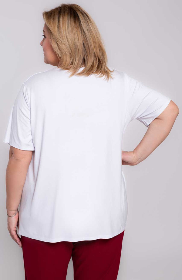 Valge tavaline kootud pluss suuruses lühikeste varrukatega T-särk | Moodsad suured suurused