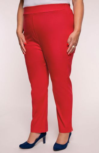 Czerwone spodnie cygaretki plus size dla puszystych bardzo wysoki stan