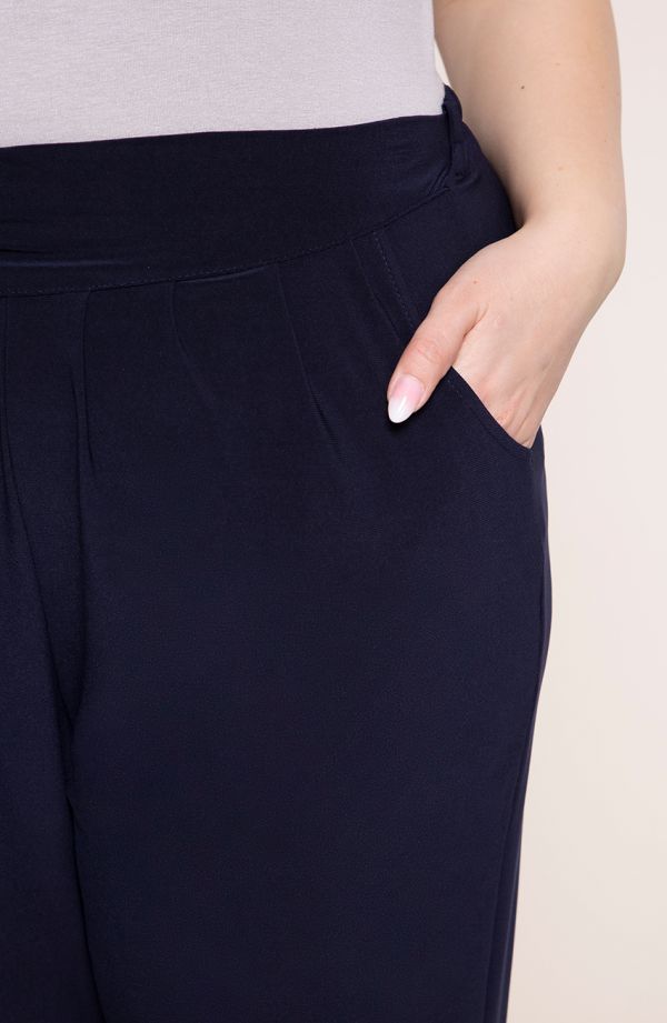 Mereväesinised elegantsed pluss suuruses naiste püksid passeeritud püksisäärega