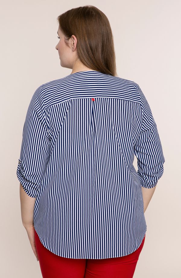 Kerge valge ja sinine triibuline pluus - pluss suuruses pluusid