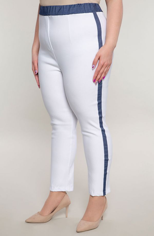 Naiste valged pluss suurused püksid teksapükstega torustikuga