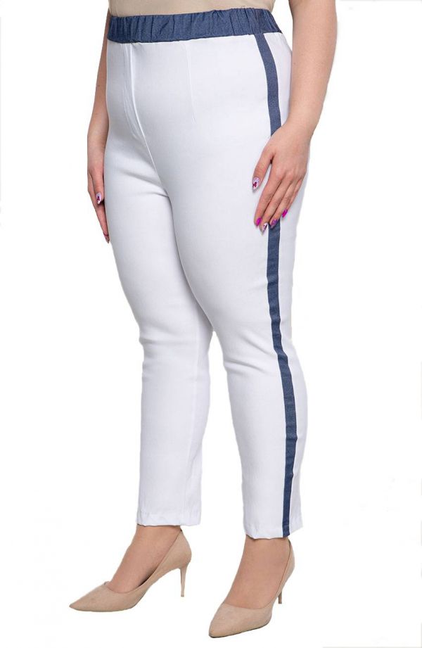 Naiste valged pluss suurused püksid teksapükstega torustikuga