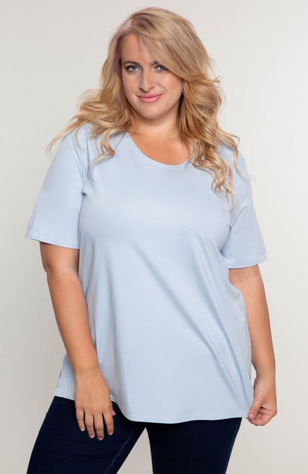 Sinine kootud T-särk - naiste pluusid suured suurused